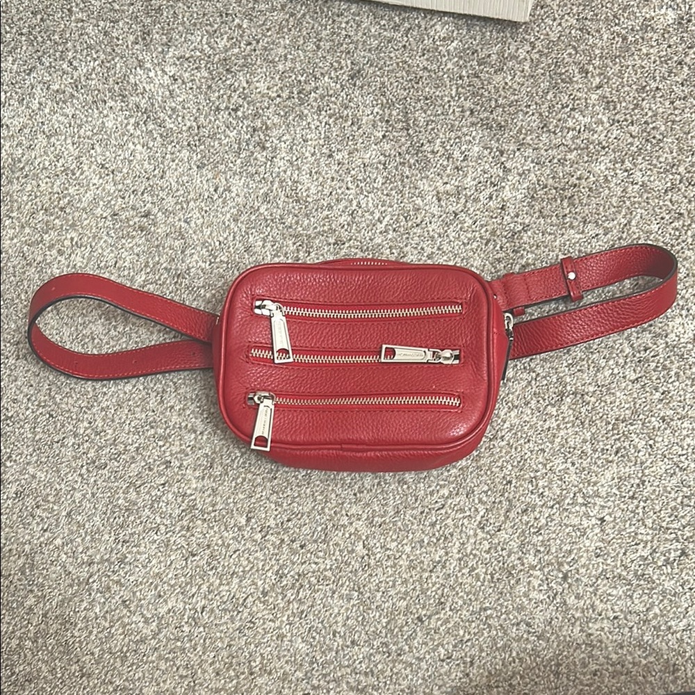 Red Leather Belt Bag with Zipper Details